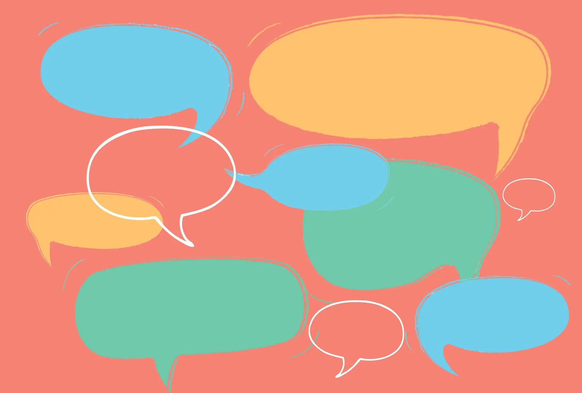 Blue, yellow and green speech bubbles with no text