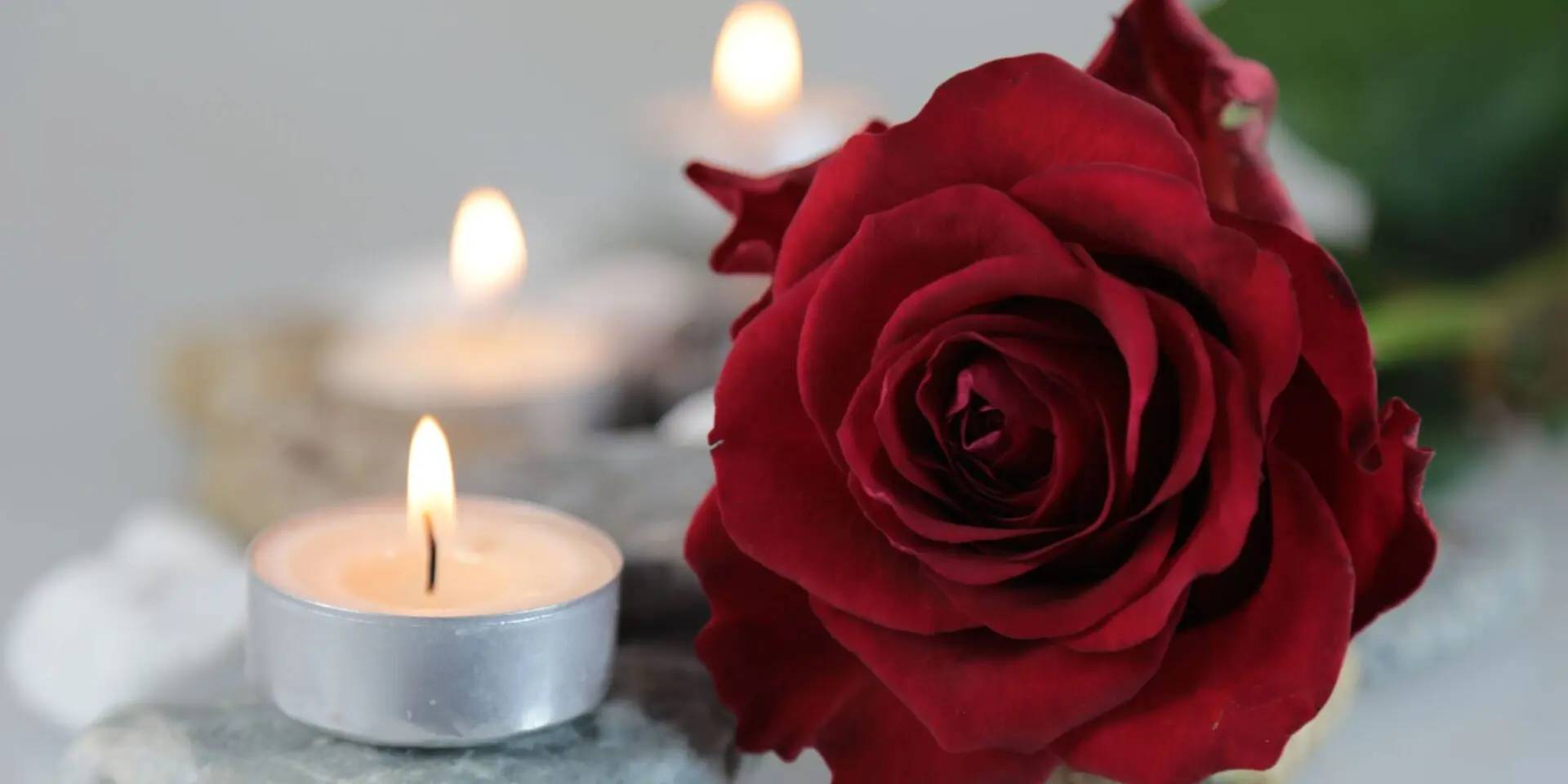 Candle and a red rose