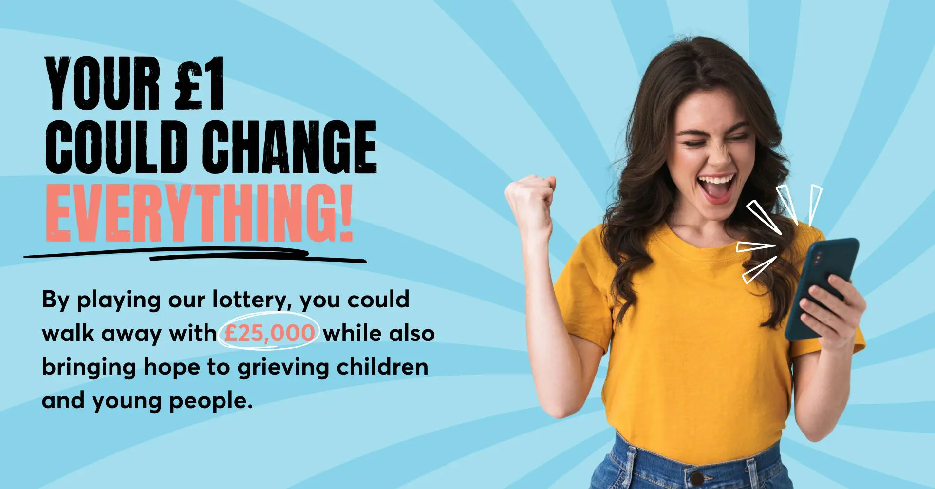 Lottery promotion figure featuring a young woman happy