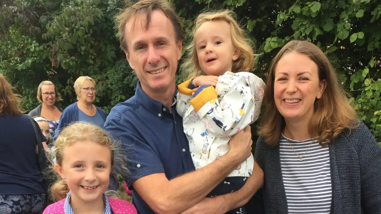Caroline, Evie, and Ada with Steve.