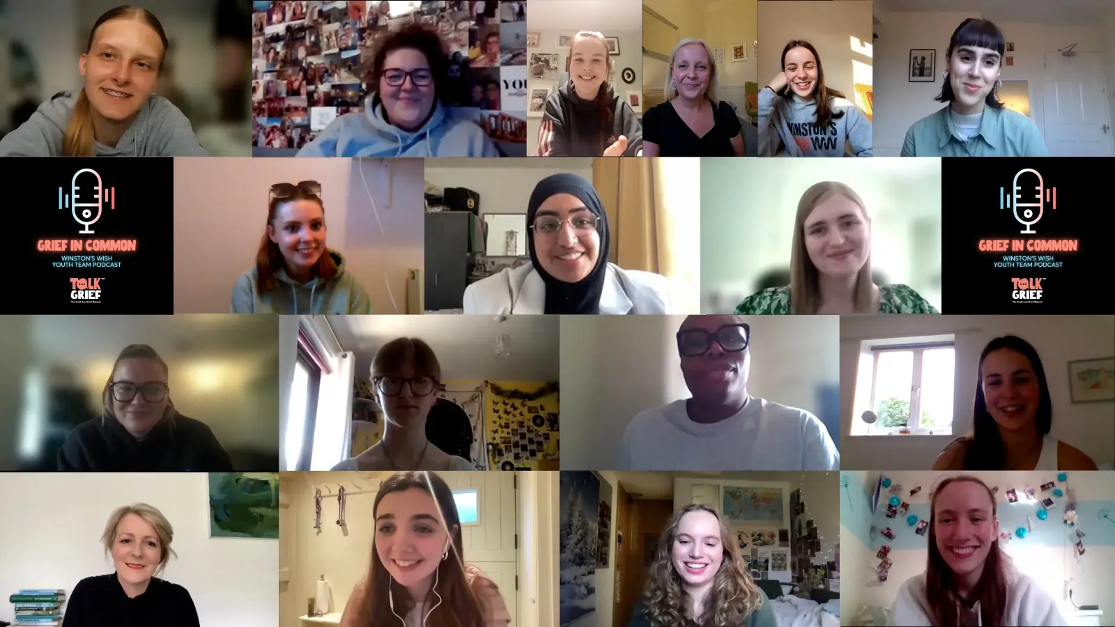 Various Youth Team members taken from screen grabs of the podcast Grief in Common - showcasing the Youth Team