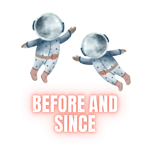 11 Before and Since My world before and since icon featuring two space people in suits