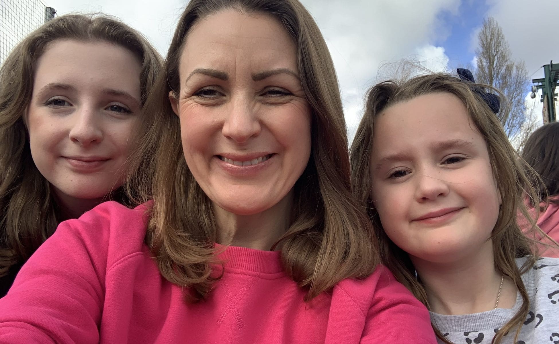 Selfie of Caroline with daughters, Evie and Ada.